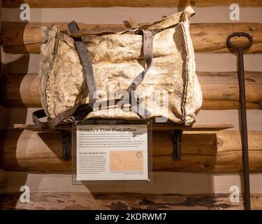 Genoa, NV, USA. 2022-09-17. Post-office bag, on display at the the Mormon Station Historic Park, state monument Stock Photo