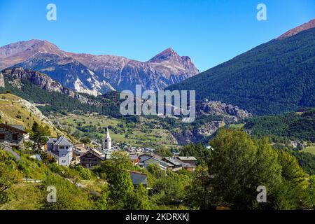 The Essilon Barrier forts and Avrieux in The Maurienne Valley, Vanoise, the French Alps, France, Alps, Alpine Stock Photo