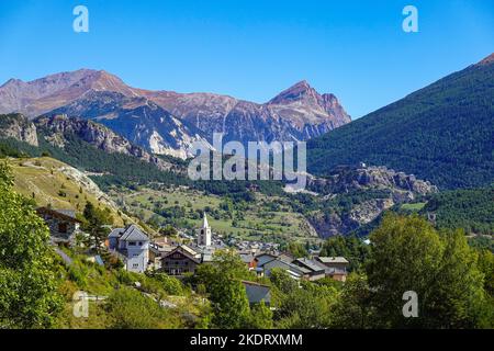 The Essilon Barrier forts and Avrieux in The Maurienne Valley, Vanoise, the French Alps, France, Alps, Alpine Stock Photo