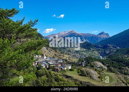 The Essilon Barrier forts and Avrieux in The Maurienne Valley, Vanoise, the French Alps, France, Alps, Alpine Stock Photo