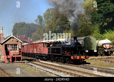 Taff Vale Railway O2 class 0-6-2T locomotive No 85 at Goathland station, North Yorkshire Moors Railway in September 2022. (See Note). Stock Photo