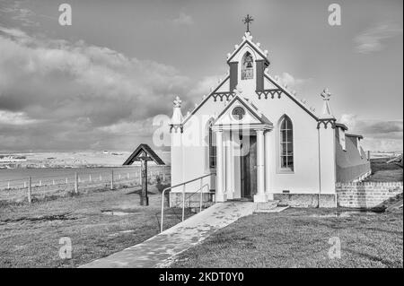 The image is of the Italian Chapel near Kirkwall in the Orkney's. The Chapel was built by Italian Prisoners of War during the Second World War. Stock Photo