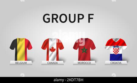 Qatar fifa world cup soccer tournament 2022 . Group F stages . Waving jersey with country flag pattern . Vector . Stock Vector
