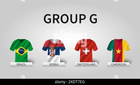 Qatar fifa world cup soccer tournament 2022 . Group G stages . Waving jersey with country flag pattern . Vector . Stock Vector