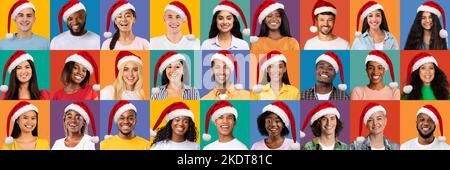 Collection of happy multiethnic people enjoying xmas party, collage Stock Photo