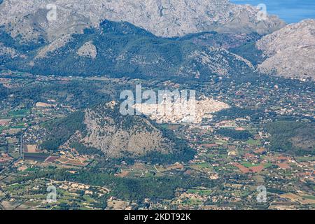 Pollenca, Spain - October 20, 2021: Marina Harbor With Boats Vacation Town Aerial View On Mallorca In Port De Pollenca, Spain. Stock Photo