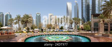 Dubai, United Arab Emirates - May 25, 2021: Dubai Marina And Harbour Skyline Architecture Luxury Vacation In Arabia Panorama In Dubai, United Arab Emi Stock Photo