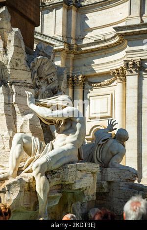 Fountain in the Piazza Navona in Rome, Italy. It was designed in 1651 by Gian Lorenzo Bernini for Pope Innocent X whose family palace, the Palazzo Pam Stock Photo