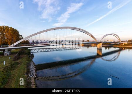 Strasbourg, France - October 29, 2021: Beatus Rhenanus Bridge For Tramway Over River Rhine In Strasbourg, France. Stock Photo