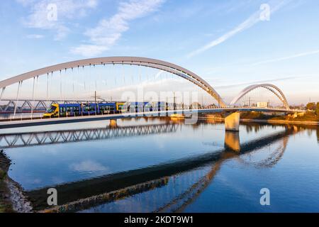 Strasbourg, France - October 29, 2021: Beatus Rhenanus Bridge For Tramway Over River Rhine In Strasbourg, France. Stock Photo