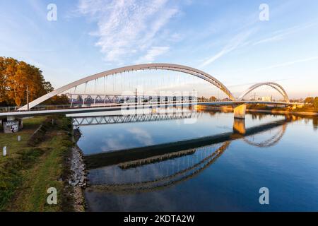 Strasbourg, France - October 29, 2021: Beatus Rhenanus Bridge For Tramway Over River Rhine In Strasbourg, France. Stock Photo