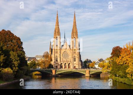 Strasbourg, France - October 29, 2021: Saint-Paul Church On The River Ill Water Alsace In Strasbourg, France. Stock Photo