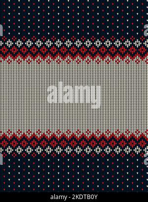 Ugly sweater at Buffalo Plaid Merry Christmas and Happy New Year greeting card frame border . illustration knitted background seamless pattern with fo Stock Vector