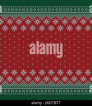 Ugly sweater at Buffalo Plaid Merry Christmas and Happy New Year greeting card frame border . illustration knitted background seamless pattern with fo Stock Vector