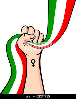 Protests in Iran vector poster with copy space. Solidarity with Iranian women. Template for background, banner. Hand illustration with flag. Stock Vector