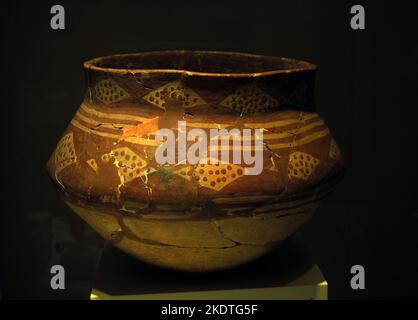 Hittite terra cotta ovoid mouthed bowl in Museum of Anatolian Civilizations. Ankara, Turkey -  2021 Stock Photo