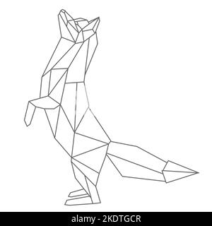 Fox stands on its hind legs. Geometric linear wild animal. Abstract minimalistic illustration. Stylish modern clipart for design of branded products. Isolated element for sticker, clothes print. Stock Vector