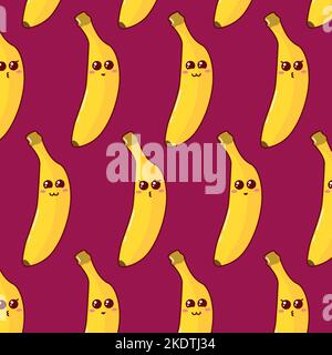 Cute Cartoon seamless pattern with funny bananas. Stock Vector