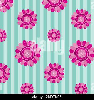 Floral colorful seamless pattern. Hand drawing Flowers on striped background. Stock Vector