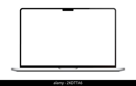 Modern laptop vector mockup with a clear white screen, isolated on background. Realistic notebook mock up. Stock Vector