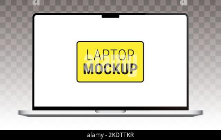 Modern laptop mockup isolated on transparent background. Realistic notebook vector mock up. Stock Vector