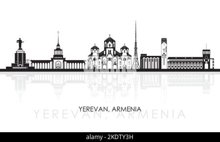 Silhouette Skyline panorama of city of Yerevan, Armenia - vector illustration Stock Vector