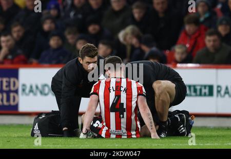 Sheffield, UK. 8th Nov, 2022. John Fleck of Sheffield Utd receives treatment during the Sky Bet Championship match at Bramall Lane, Sheffield. Picture credit should read: Darren Staples/Sportimage Credit: Sportimage/Alamy Live News Stock Photo