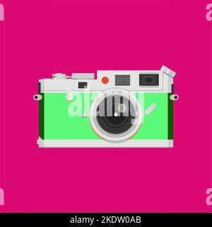 Vintage camera design made on a purple background with specific shapes and graphic lines Stock Photo