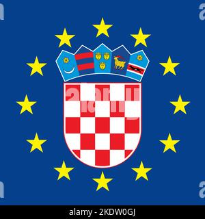 Official coat of arms of the Republic of Croatia on the flag of the European Union, vector illustration Stock Vector