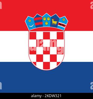 Official coat of arms of the Republic of Croatia on the flag of the Croatia country, vector illustration Stock Vector