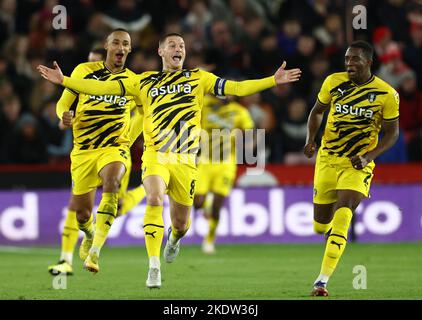 Sheffield, UK. 8th Nov, 2022. Ben Wiles of Rotherham celebrates scoring the first goal during the Sky Bet Championship match at Bramall Lane, Sheffield. Picture credit should read: Darren Staples/Sportimage Credit: Sportimage/Alamy Live News Stock Photo