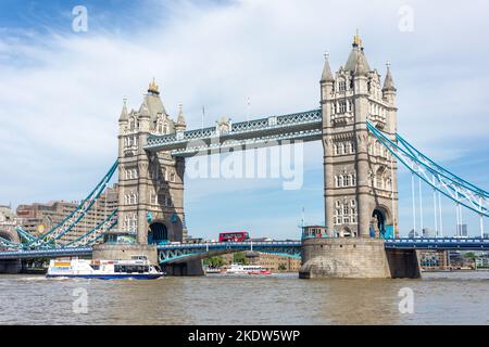 Tower Bridge from The Queen's Walk, Southwark, The London Borough of Southwark, Greater London, England, United Kingdom Stock Photo