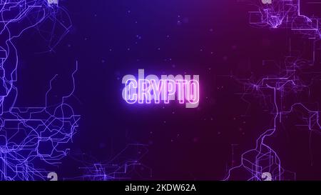 Crypto tech text neon on Abstract background of connection data. Blockchain concept. Stock Photo