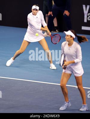 Kazakhstan's Elena Rybakina in action during day one of the Billie Jean King Cup Group Stage match between Kazakhstan and Great Britain at the Emirates Arena, Glasgow. Issue date: Tuesday November 8, 2022. Stock Photo