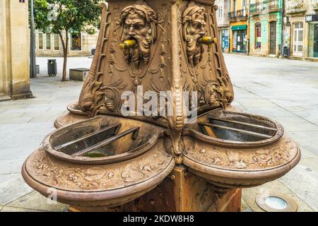 Pontevedra, Spain, October 9, 2022. Public fountain in the city of Pontevedra, Galicia, Spain Stock Photo