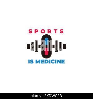 dumbbell pill sport medicine symbol logo vector Stock Vector
