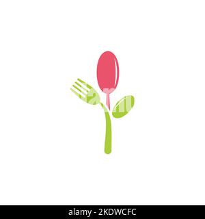 spoon fork flower leaf natural food symbol vector Stock Vector