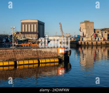 3 November 2022. Peterhead, Aberdeenshire, Scotland. This is an area within Peterhead Harbour late in an afternoon. Stock Photo
