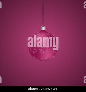 Christmas tree toy. Glass ball and coronavirus. Virus ornament. Colored vector illustration. Isolated pink background. Stock Vector