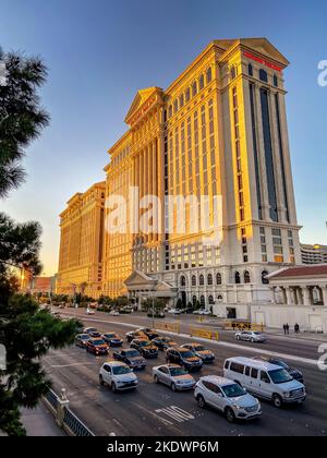 Caesars Palace in Las Vegas With Late Afternoon Sun and Cars on Flamingo Rd. Stock Photo