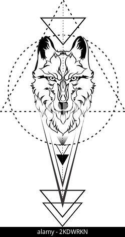 wolf head vertical geometric tattoo ink illustration in vector format Stock Vector