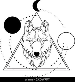 wolf head geometric tattoo ink illustration in vector format Stock Vector