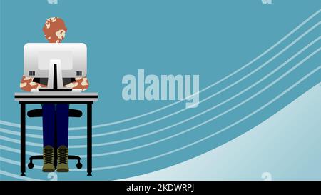 man working on computer muckup illustration poser banner in vector format Stock Vector