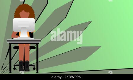 inclusive person working on computer muckup illustration background in vector format Stock Vector
