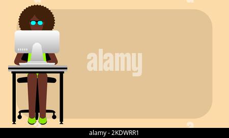 woman working on computer muckup illustration background in vector format Stock Vector