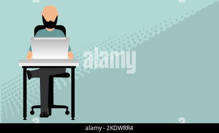 man working on laptop muckup illustration background in vector format Stock Vector