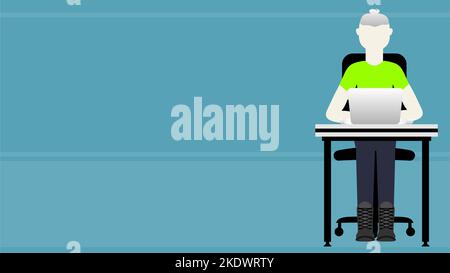 man working on computer muckup illustration background in vector format Stock Vector