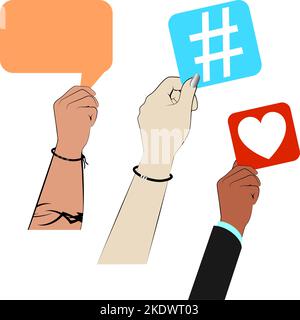 hand holding mockup illustration social media icon cartoon set collection in vector format Stock Vector