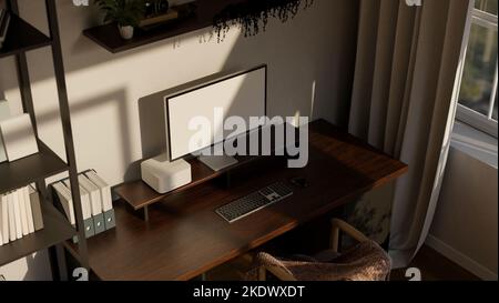 Modern loft and contemporary home working room interior with PC ...