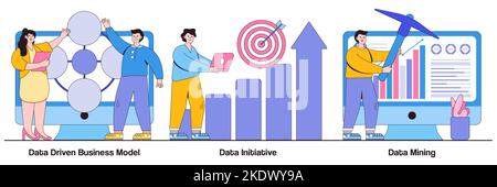 Data driven business model, data initiative, data mining concept with tiny people. Machine learning and database systems abstract vector illustration Stock Vector